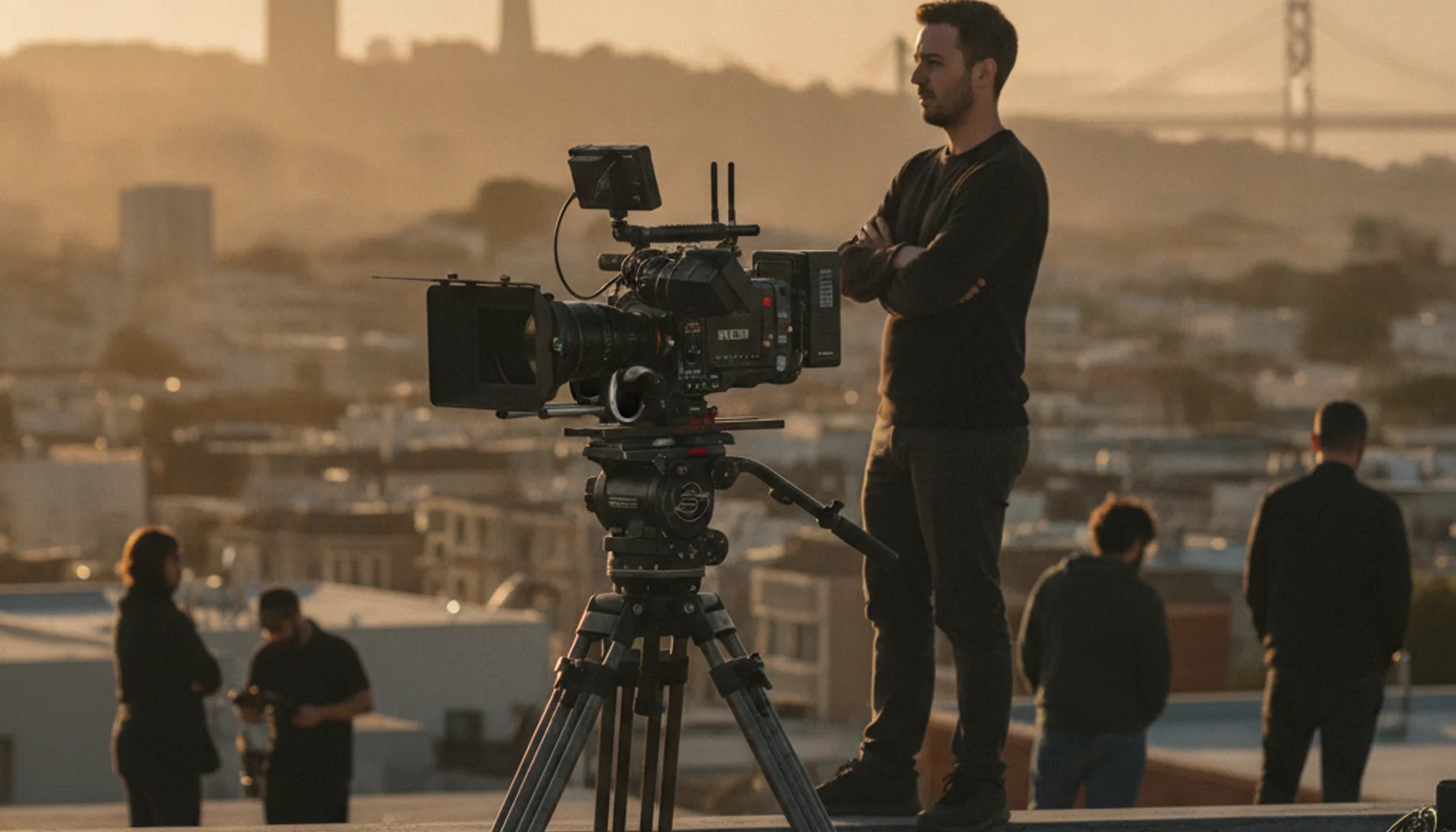 Video production crew filming in San Francisco, CA